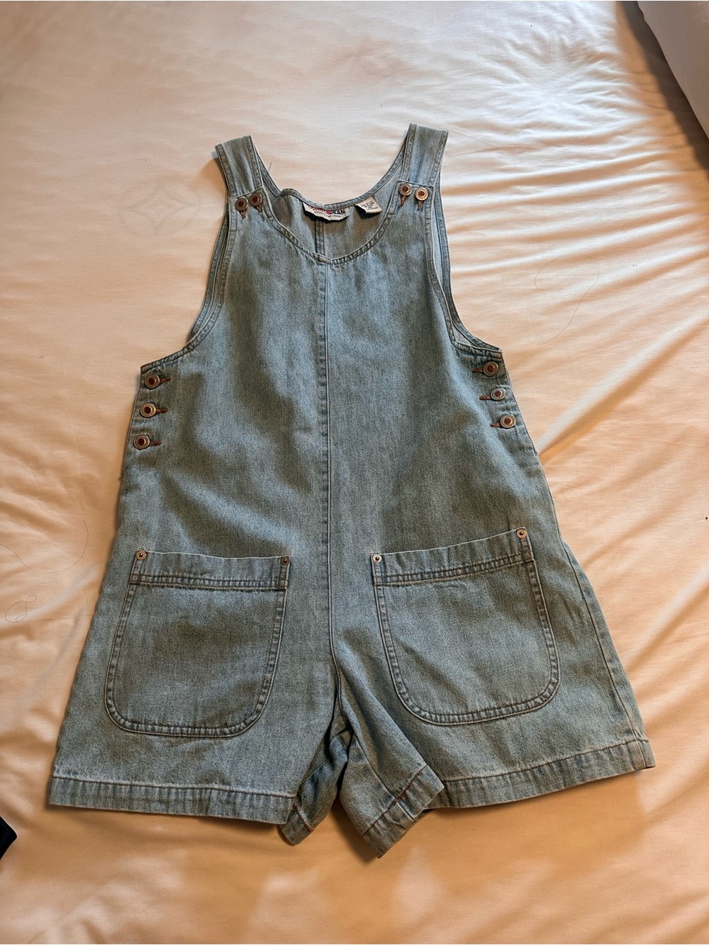 LONDONJEAN Light Blue Denim Short Overalls Romper